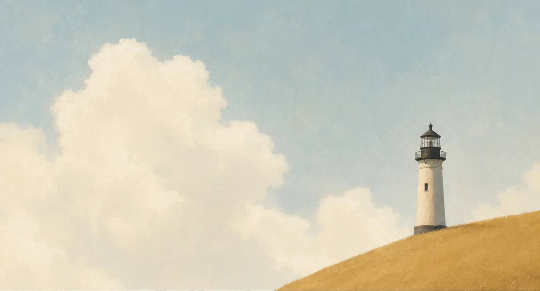 A lighthouse on a headland, standing over the coast