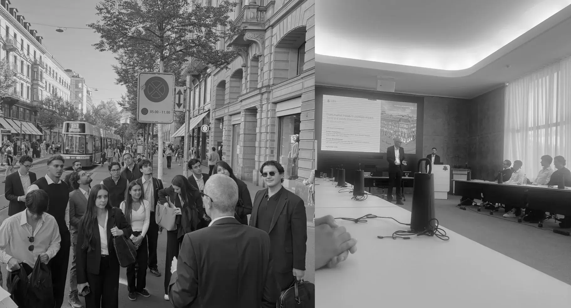 The group on Bahnhofstrasse, and the session at UBS on Paradeplatz