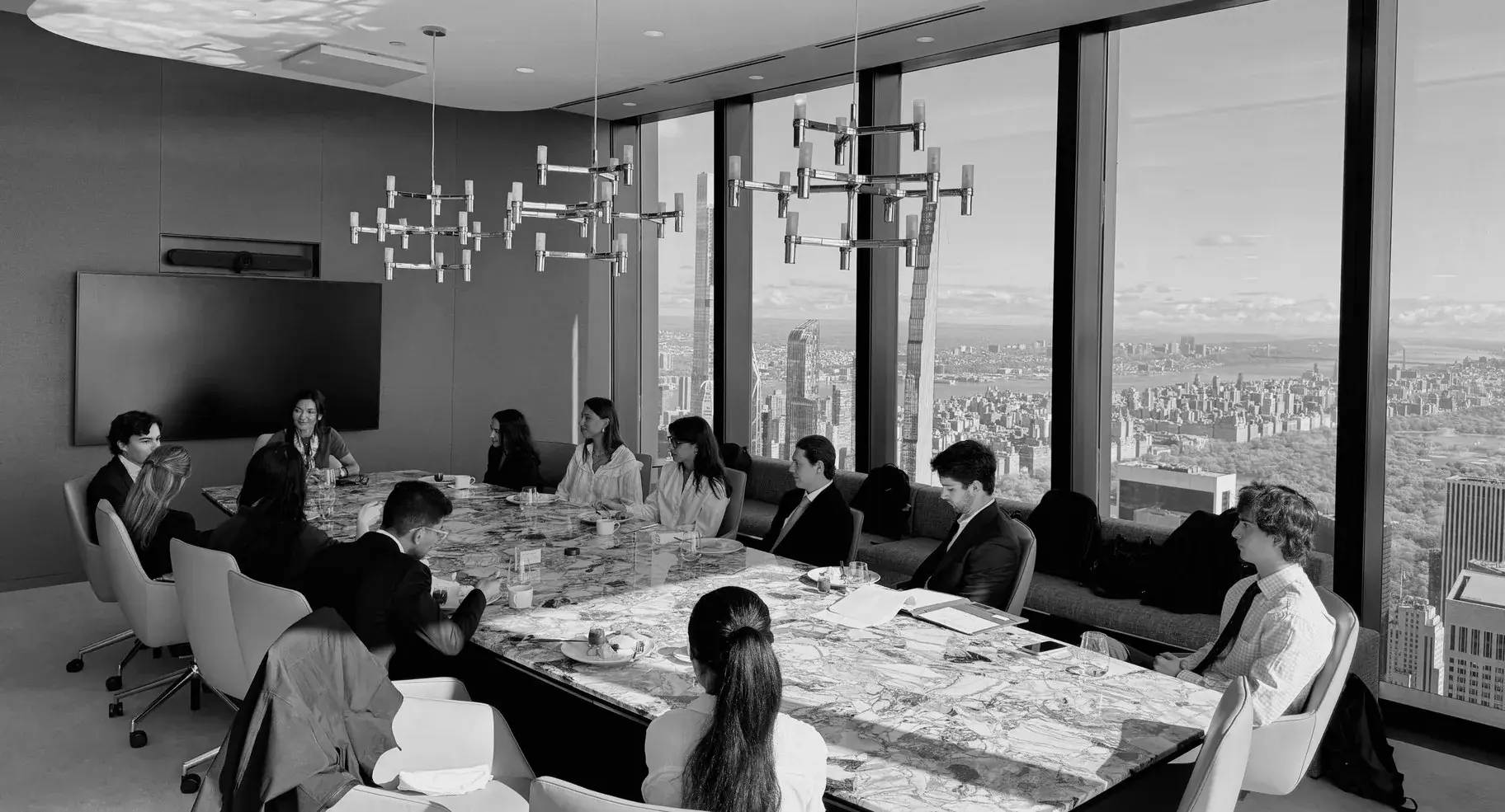 The session around the boardroom table at J.P. Morgan