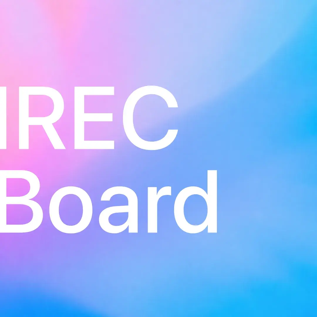 Blue and violet gradient with the words IREC Board